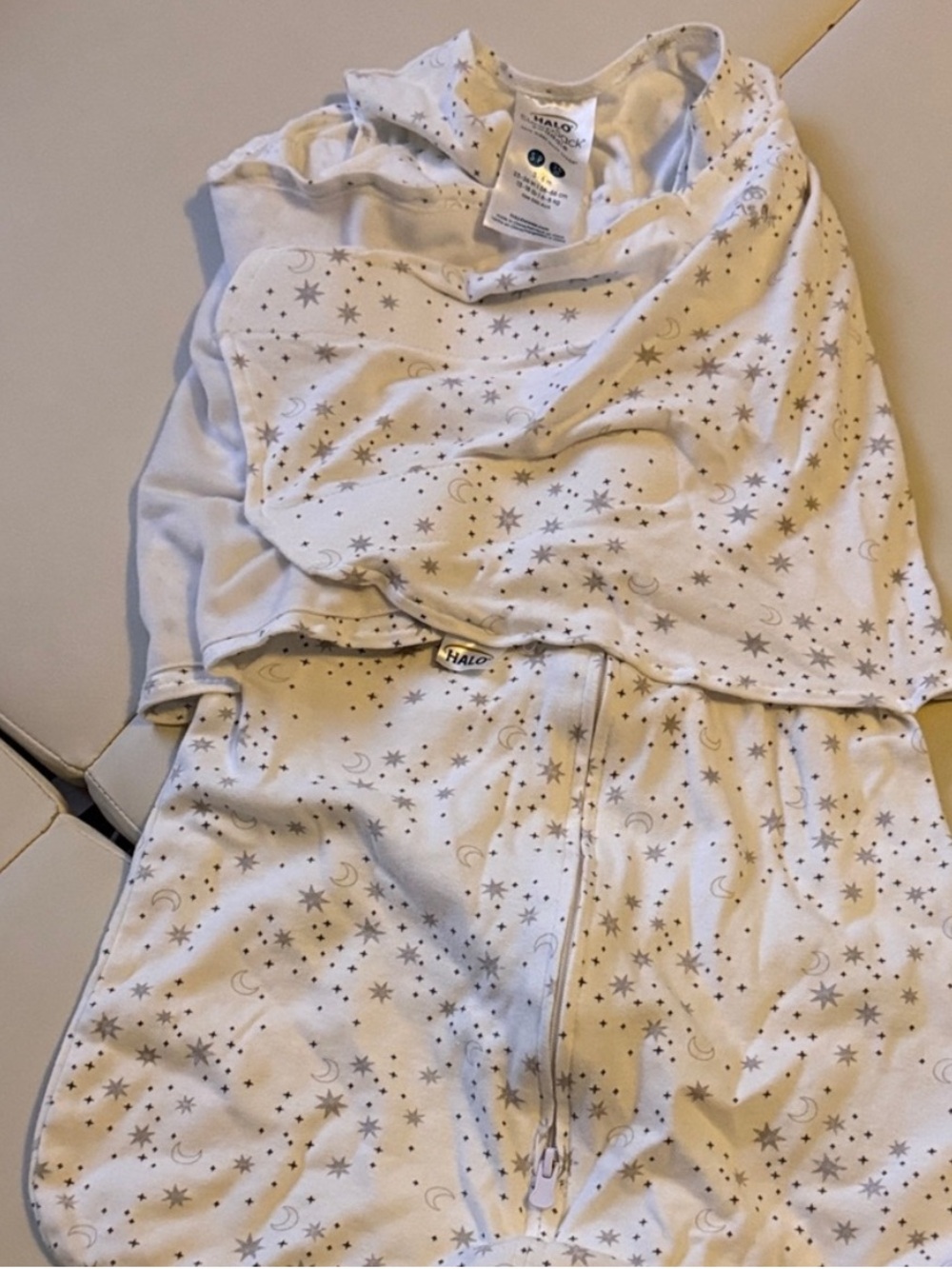 Halo White Swaddle SleepSack with Tiny Gray Star Details